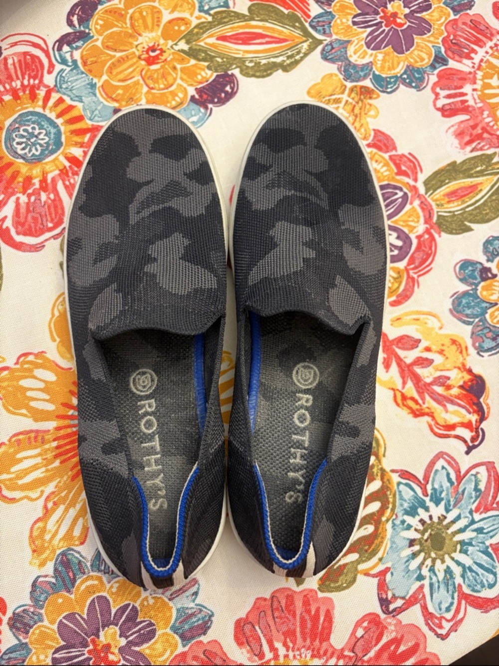 Rothy's Original Slip-On Sneakers in Dark Gray Camo